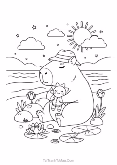 Capybara playing with panda friends, a great picture for kids to explore animal friendships.