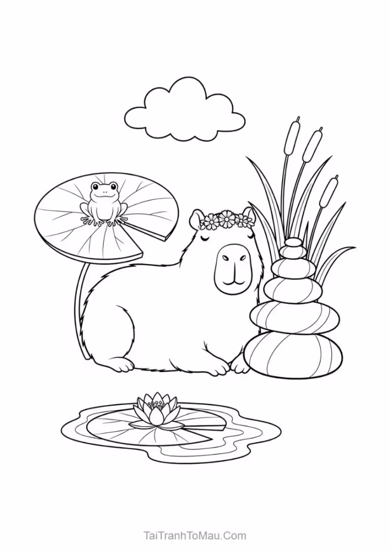 Tranh tô màu capybara dễ thương cho bé.