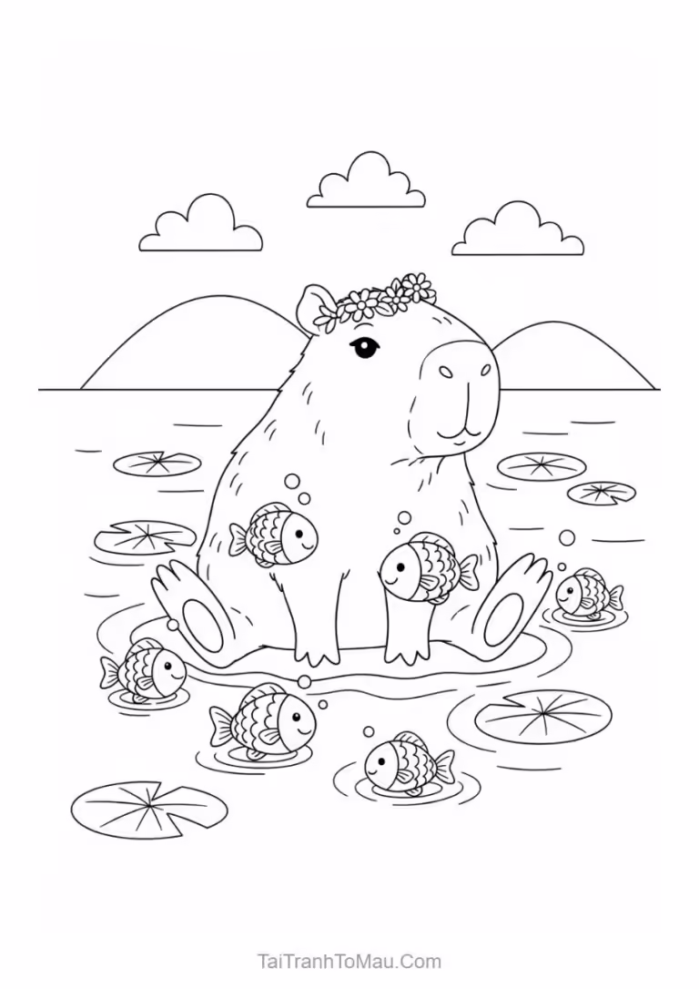 Hình tô màu capybara dễ thương đáng yêu cho bé.