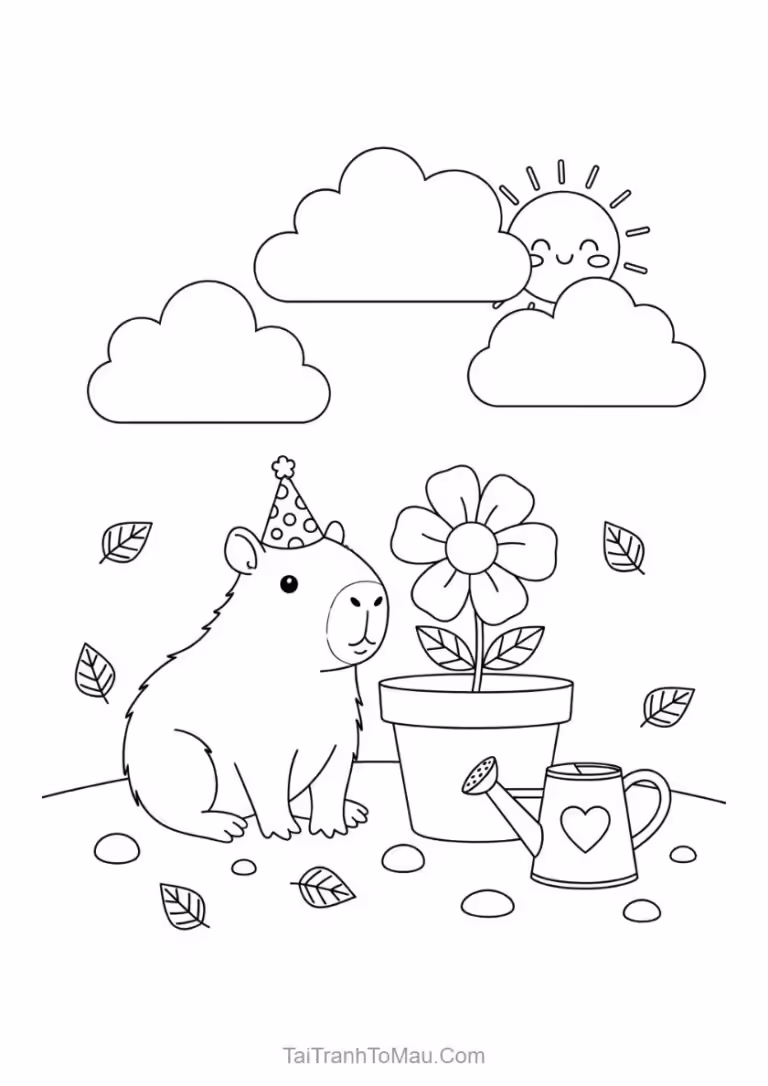 Tranh tô màu capybara mẹ và bé đang nghỉ ngơi cùng nhau