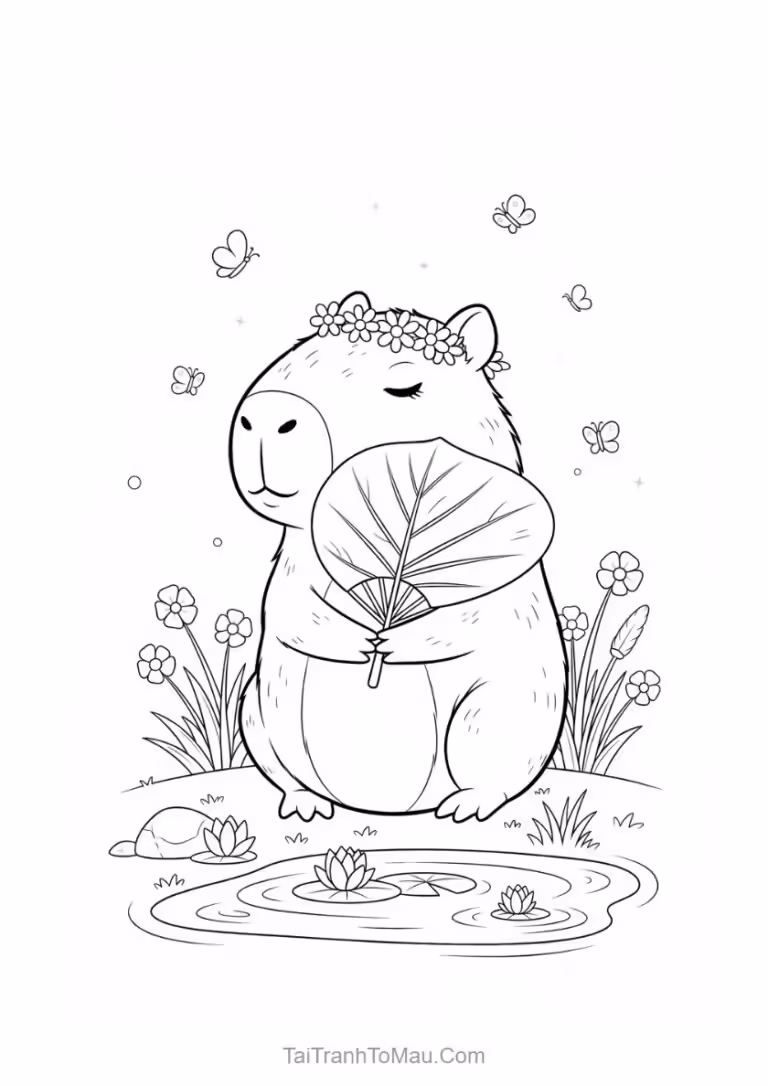 Tranh tô màu capybara dễ thương dành cho bé.