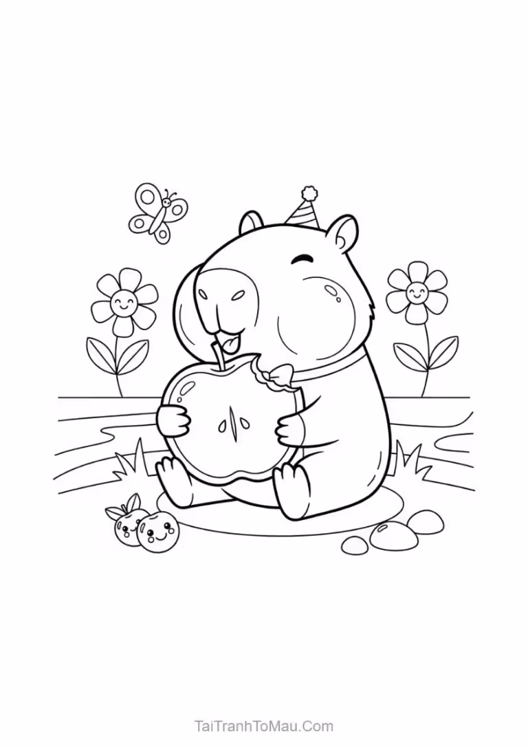 Tranh tô màu Capybara dễ thương cho bé.
