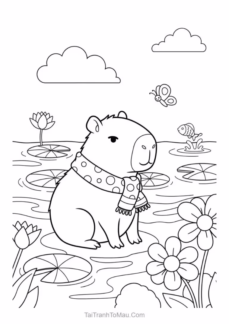 Tranh tô màu capybara đáng yêu cho bé.