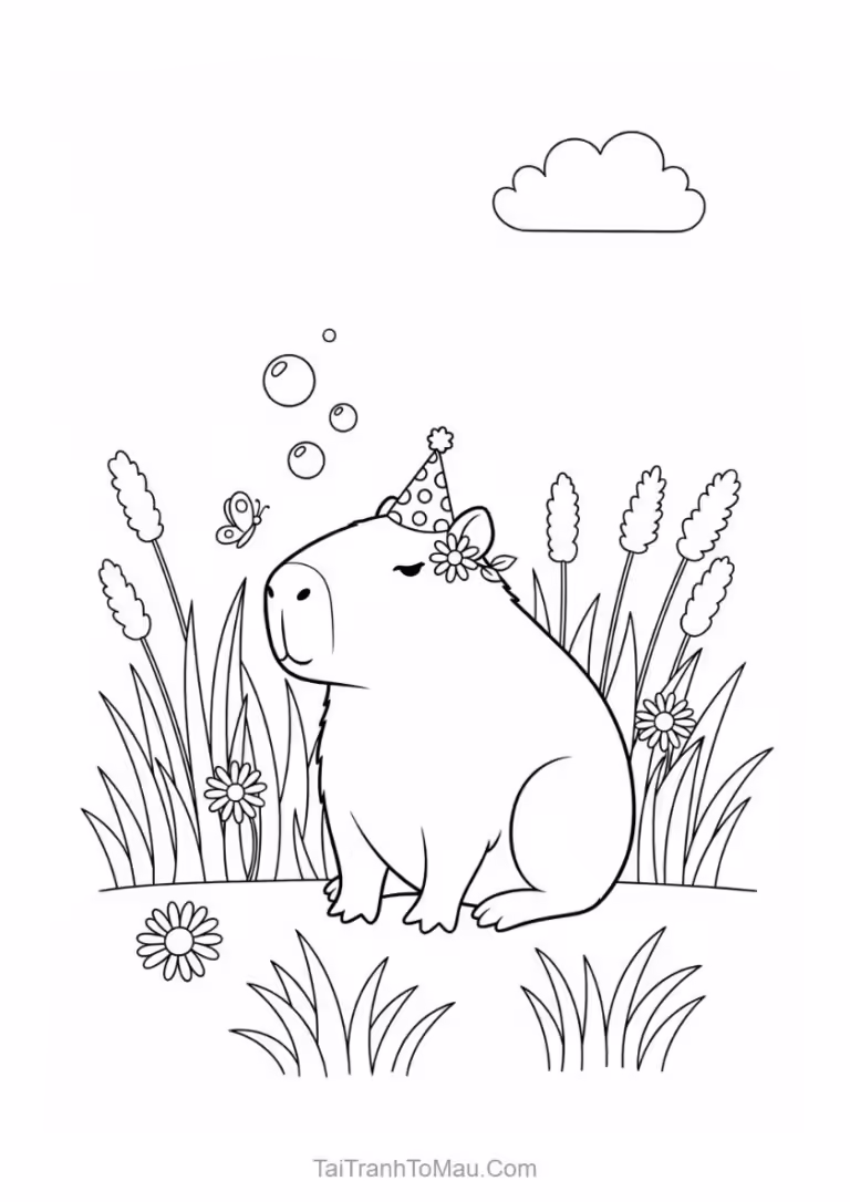 Tranh tô màu Capybara dễ thương cho bé.