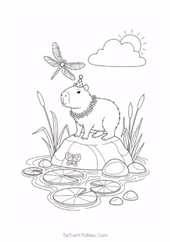Tranh Tô Màu Capybara Cute – chuột lang nước Capybara.