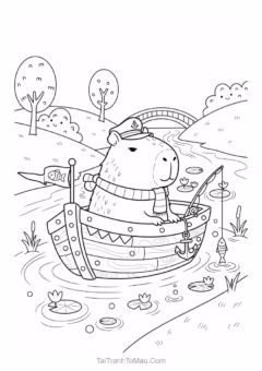 Tranh Tô Màu Capybara Cute – chuột lang nước Capybara (mẫu 2).