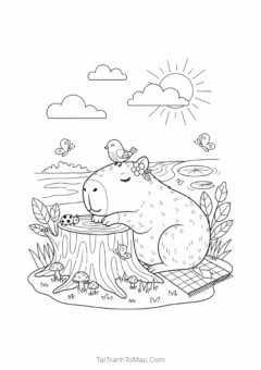 Tranh Tô Màu Capybara Cute – chuột lang nước Capybara (mẫu 5).