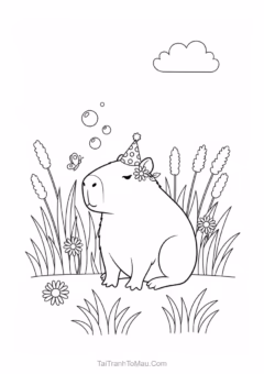 Tranh tô màu Capybara dễ thương cho bé.