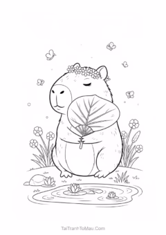 Tranh tô màu capybara dễ thương dành cho bé.