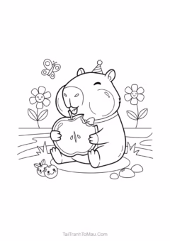 Tranh tô màu Capybara dễ thương cho bé.