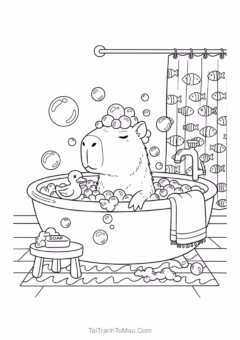 Tranh tô màu capybara đơn giản với đường nét đậm, rõ ràng cho bé mầm non
