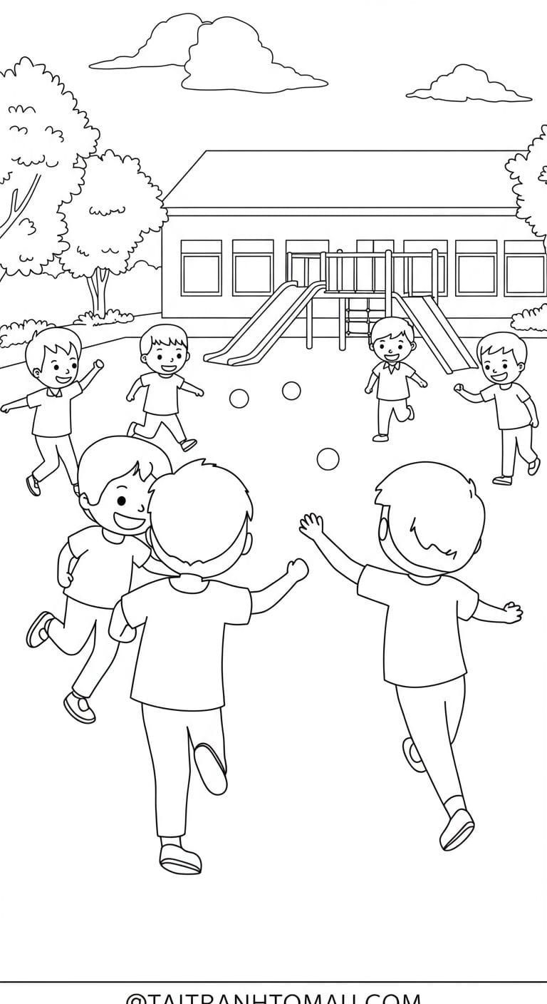 Tải ngay bộ tranh tô màu trường mầm non cho bé 9 Tranh tô màu mẫu giáo - Hoạt động ngoài trời