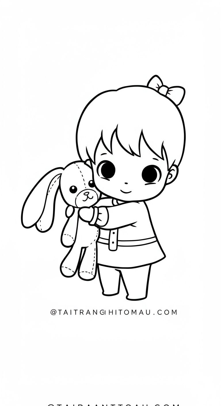 100+ Free Doll Coloring Pages for Girls: Cute, Princess, Barbie & More (Printable PDF A4) 2 Cute doll coloring page with long hair and a flared dress