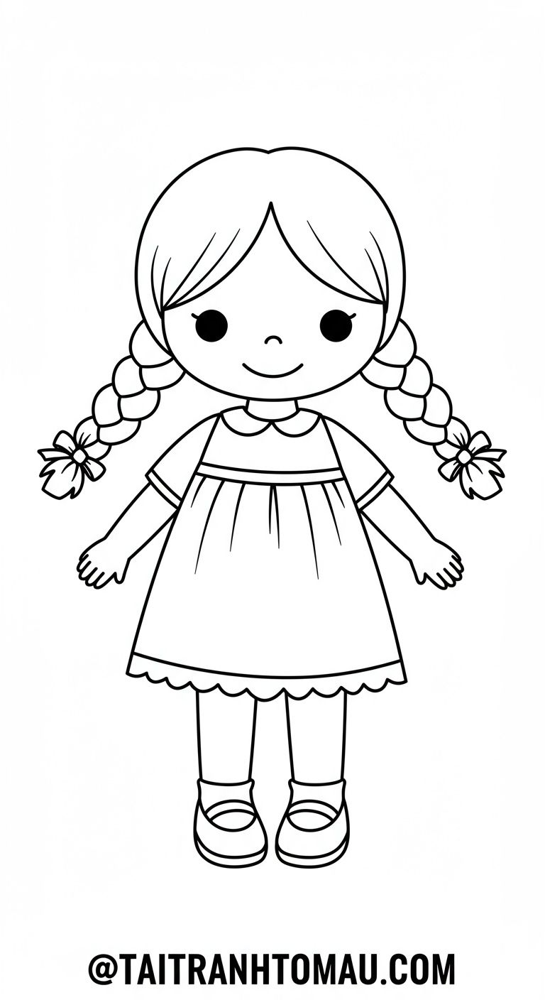 100+ Free Doll Coloring Pages for Girls: Cute, Princess, Barbie & More (Printable PDF A4) 3 Princess doll coloring page featuring a crown and a beautiful ball gown