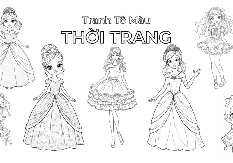 100+ Tranh tô màu váy thời trang cho bé gái sáng tạo
