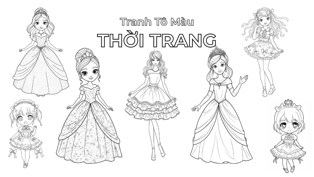 100+ Tranh tô màu váy thời trang cho bé gái sáng tạo