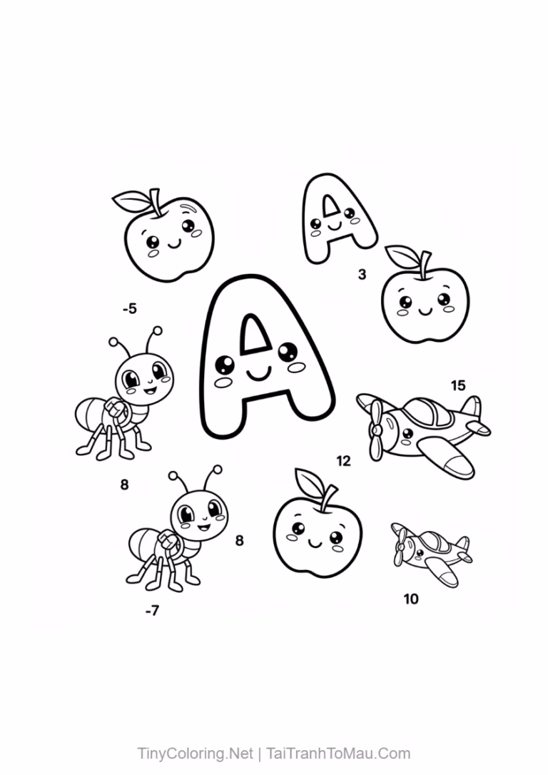 Tranh tô màu chữ A tiếng Anh cho bé với hình quả táo (Apple) dễ thương