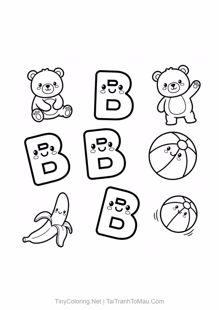 Tranh tô màu chữ B tiếng Anh cho bé với hình ảnh chú gấu (Bear) đáng yêu