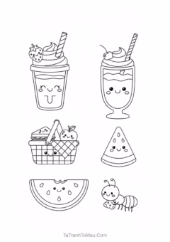 Tranh Tô Màu Bánh Kẹo Kawaii Cute – que kem ốc quế mát lạnh.