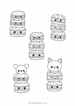 Tranh tô màu các bạn bánh hamburger dễ thương
