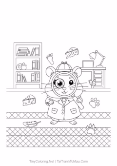 Tranh tô màu chuột hamster kawaii - Bạn hamster làm thám tử