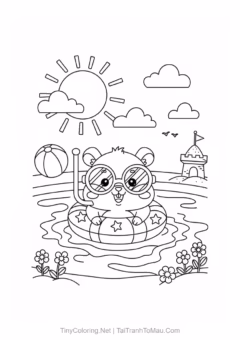 Tranh tô màu chuột hamster kawaii - Bạn hamster làm thợ lặn