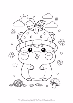 Tranh tô màu chuột hamster kawaii - Bạn hamster tạo dáng