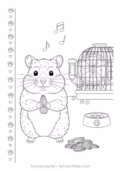 Tranh tô màu chuột hamster kawaii - một bạn hamster béo ụ nu