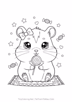Tranh tô màu chuột hamster kawaii - Ôi dễ thương