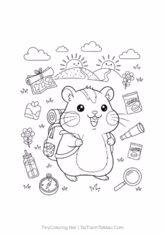 Tranh Tô Màu Hamster Cute – hai chú hamster chơi đùa.