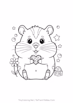 Tranh Tô Màu Hamster Cute – hamster chạy trên bánh xe.