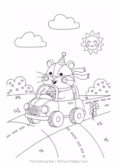 Tranh Tô Màu Hamster Cute – hamster chui ra từ chiếc cốc.