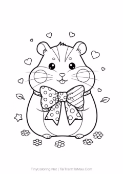 Tranh Tô Màu Hamster Cute – hamster cuộn tròn ngủ trong ổ rơm.