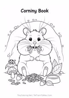 Tranh Tô Màu Hamster Cute – hamster gặm củ cà rốt.