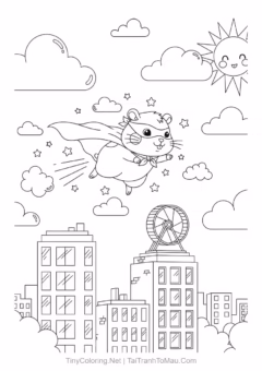 Tranh Tô Màu Hamster Cute – hamster kéo xe đồ chơi.