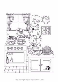 Tranh Tô Màu Hamster Cute – hamster leo cầu thang đồ chơi.