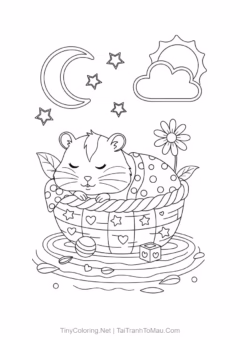 Tranh tô màu hamster dễ thương - Chú hamster đang ngủ