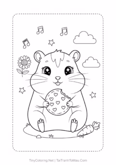 Tranh tô màu hamster dễ thương - Chú hamster ham ăn