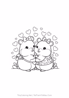 Tranh tô màu hamster hoạt hình - 2 bạn hamster đáng yêu
