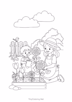 Tranh tô màu ngày 20-10 : Mẹ và em