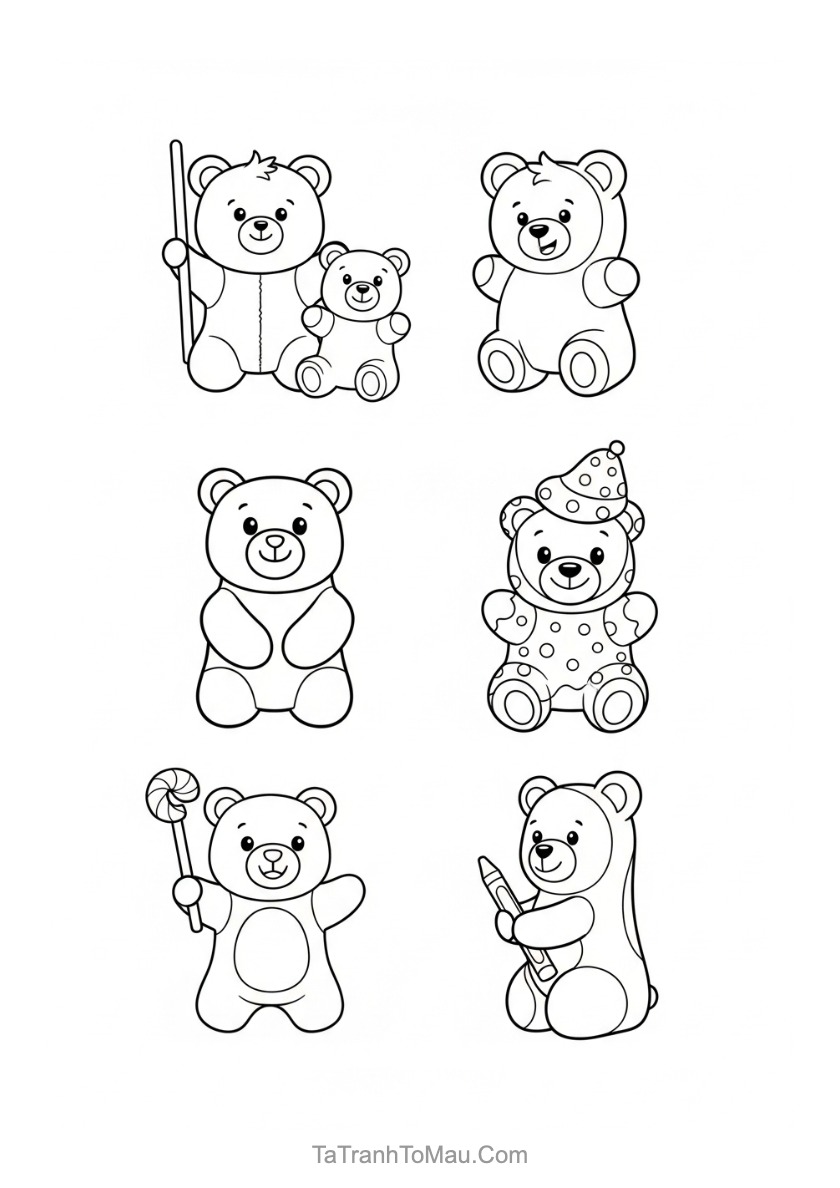 60+ Tranh Tô Màu Bánh Kẹo Dễ Thương Kawaii Cho Bé 18 Tranh tô màu bánh làm thành bạn gấu 1