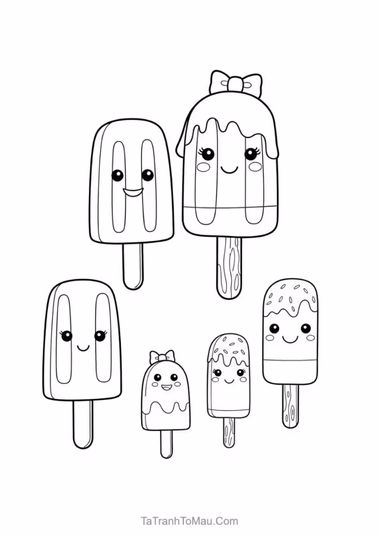 tranh tô màu cây kem que mát lạnh phong cách kawaii