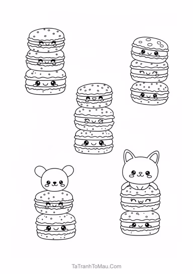 Tranh tô màu các bạn bánh hamburger dễ thương