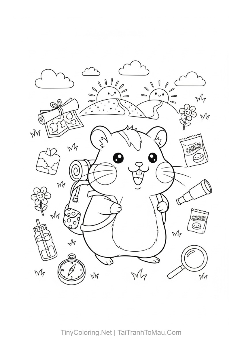 100+ Tranh Tô Màu Hamster Dễ Thương Cho Bé 12 Tranh tô màu hamster hoạt hình - Bạn hamster đi học