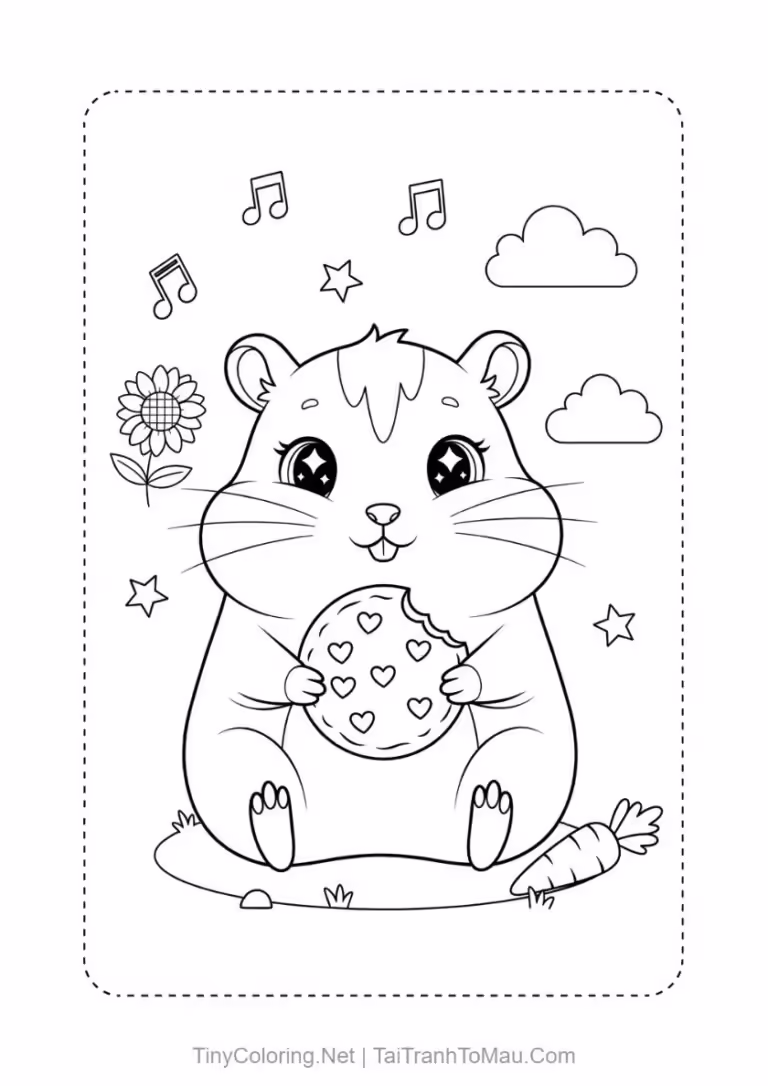 Tranh tô màu hamster dễ thương - Chú hamster ham ăn