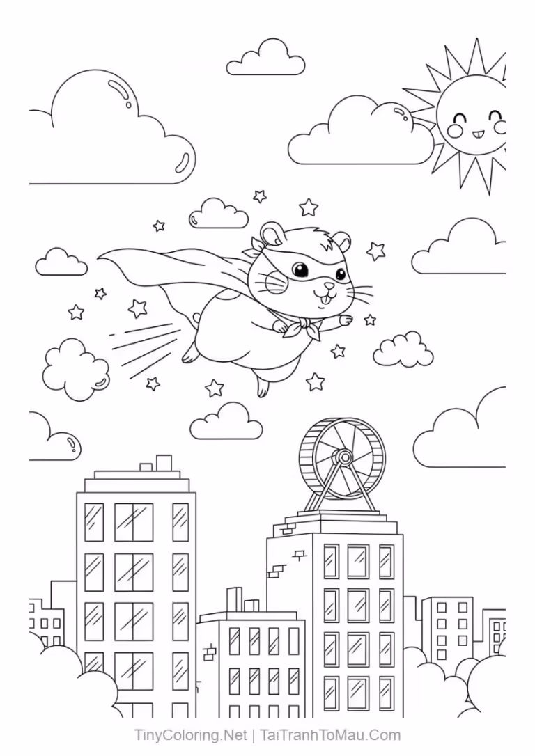 Tranh tô màu chuột hamster kawaii làm siêu nhân