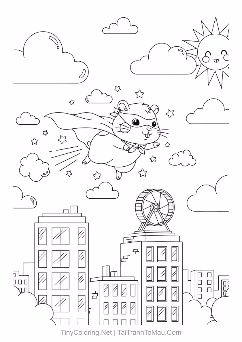 Cute Hamster Coloring Pages for Kids (Free Printable PDF A4) 9 Kawaii hamster coloring page as a superhero