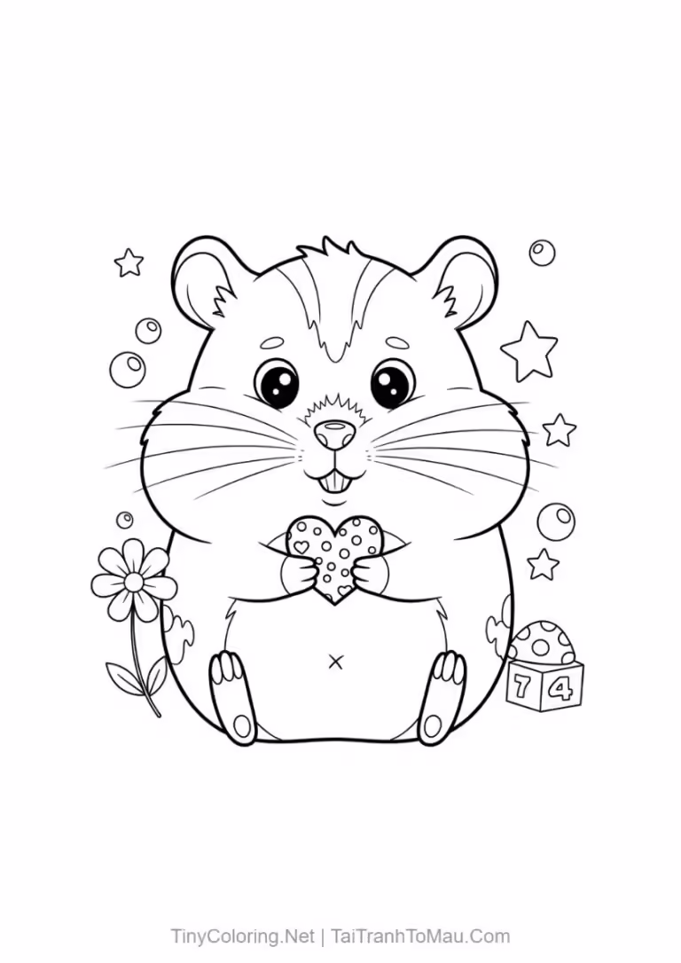 Tranh tô màu hamster dễ thương với đôi má phúng phính