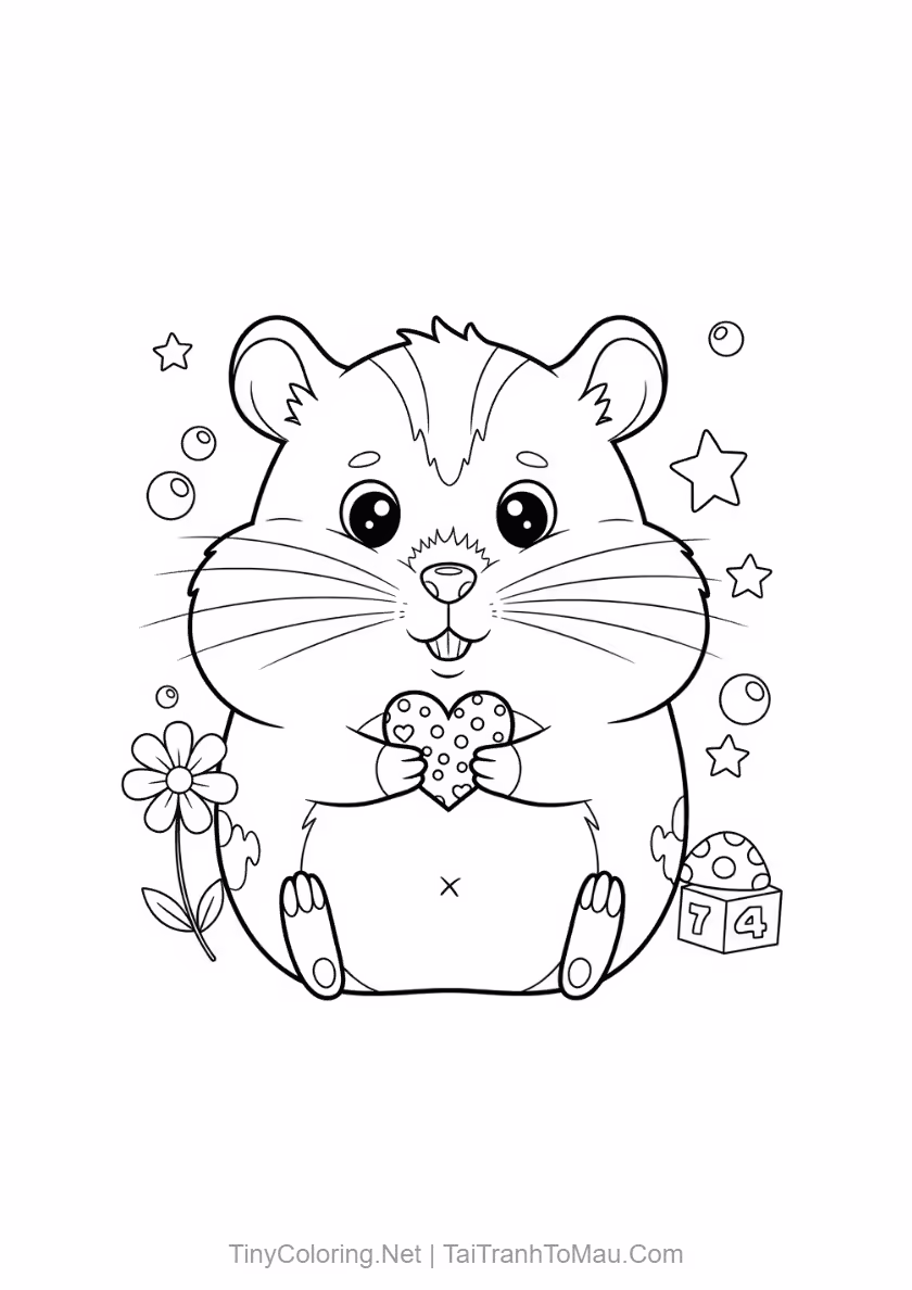 Cute Hamster Coloring Pages for Kids (Free Printable PDF A4) 1 Cute hamster coloring page with chubby cheeks