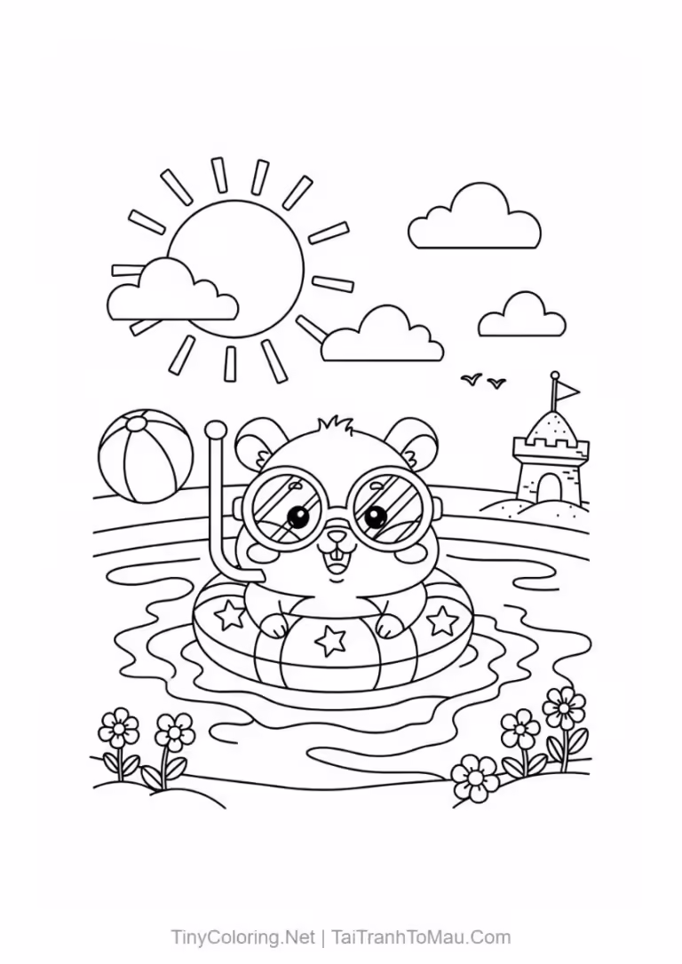 Tranh tô màu chuột hamster kawaii - Bạn hamster làm thợ lặn